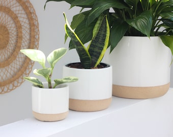 Minimalist Ceramic Plant Pot White on Beige