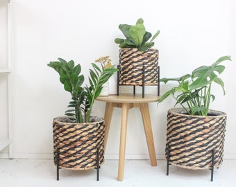 Boho Contrast Woven Standing Planter with Metal Plant Stand CLEARANCE SALE 70