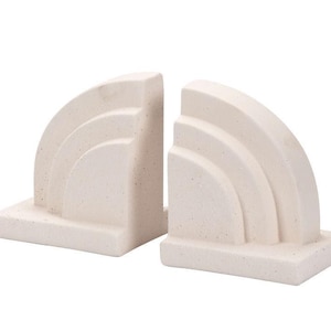 Sujetalibros de cerámica blanca con textura de arcoíris