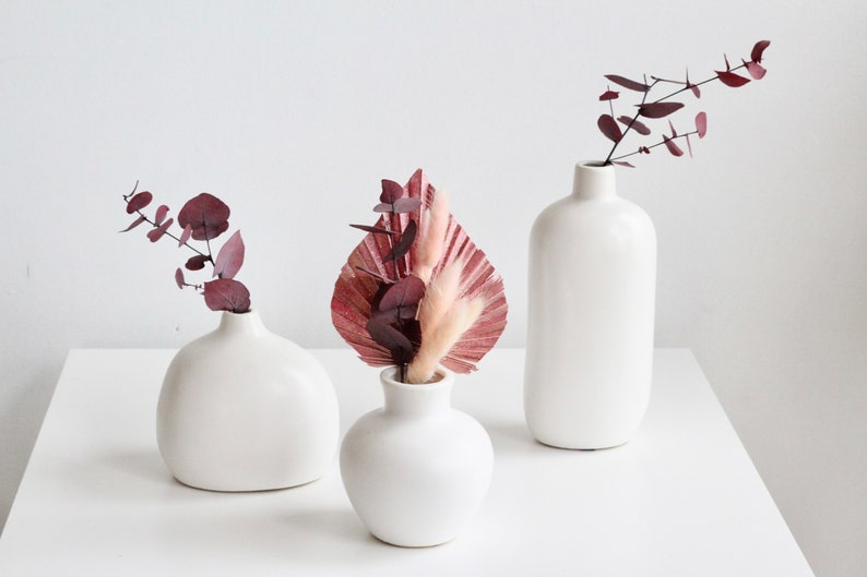 Ceramic Bud Vase for Dried Flowers in Matte White image 4