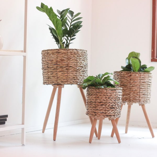 Boho Vintage Cat Tail Woven Plant Stand