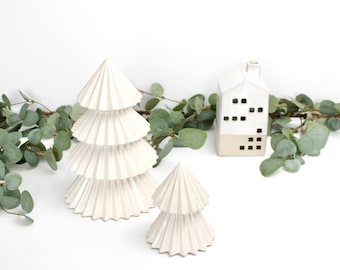 Nordic White Christmas Ceramic Tree Decor | Scandinavian Christmas Village Decor