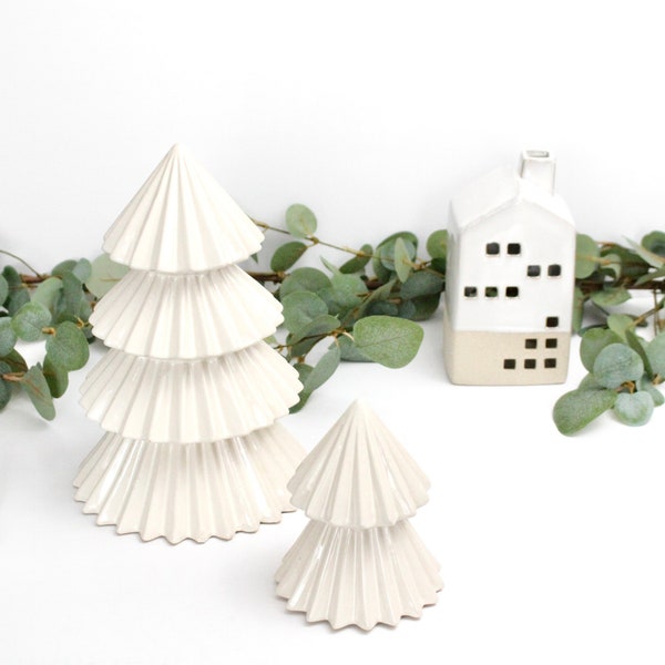 Nordic White Christmas Ceramic Tree Decor | Scandinavian Christmas Village Decor