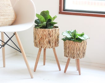 Boho Seagrass Hyacinth Woven Small Plant Stand