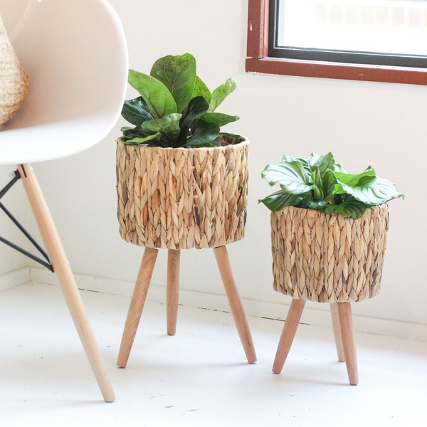 Boho Seagrass Hyacinth Woven Small Plant Stand