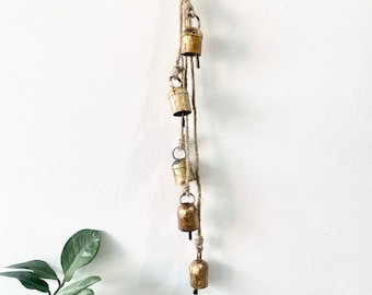 Rustic Bell Garland: Iron and Copper Cowbells on Jute Rope for Chistmas deco