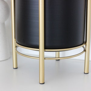 Small Standing Planter Pot with Modern Gold Plant Stand in Black and White CLEARANCE SALE image 8