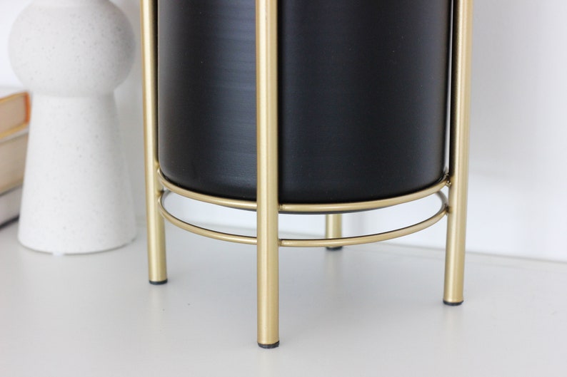 Small Standing Planter Pot with Modern Gold Plant Stand in Black and White CLEARANCE SALE image 8