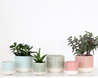 Danish Pastel Ceramic Planter Pots with Crackle Glaze