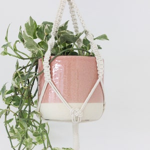 Two Tier Macrame Hanging Plant Holder in Cream