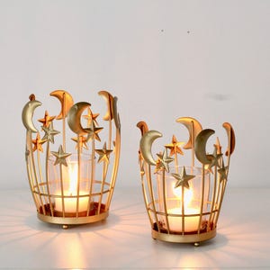 Votive and Tea Light Candle Holders in Brushed Gold Celestial Moon Phases Festive