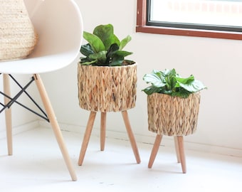 Boho Seagrass Hyacinth Woven Small Plant Stand