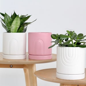 Cute Arch Pink and White Ceramic Planter Pot with Saucer CLEARANCE SALE 70