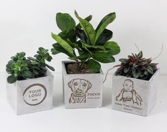 Personalized Engraved Custom Concrete Cube Planter Pot