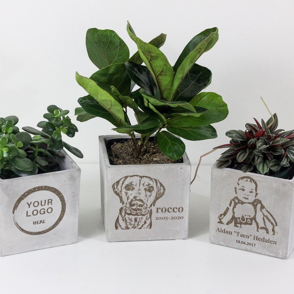 Personalized Engraved Custom Concrete Cube Planter Pot