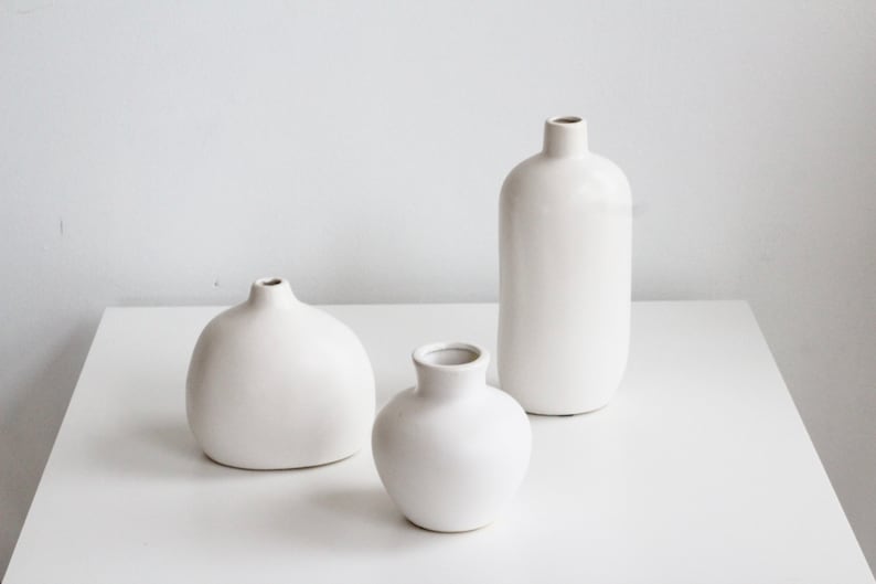 Ceramic Bud Vase for Dried Flowers in Matte White image 9