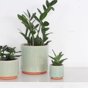Sage Green and Terracotta Ceramic Round Planter Pot