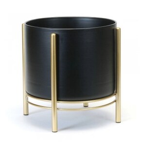 Small Standing Planter Pot with Modern Gold Plant Stand in Black and White CLEARANCE SALE image 7