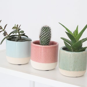 Ceramic Planter Sets with Crackle Glaze in Danish Pastels