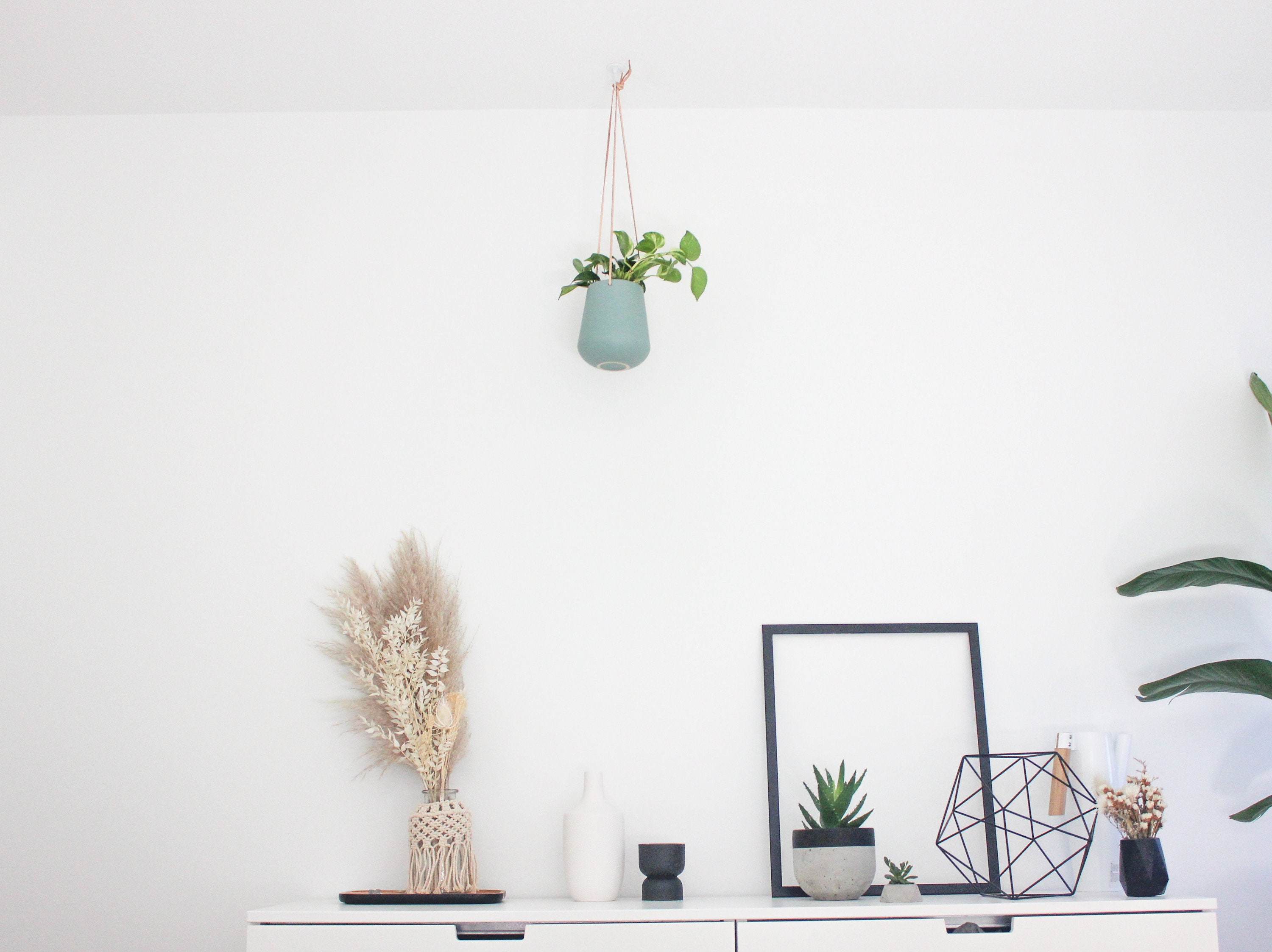 Small Leather Hanging Teal Ceramic Planter Pot - Etsy