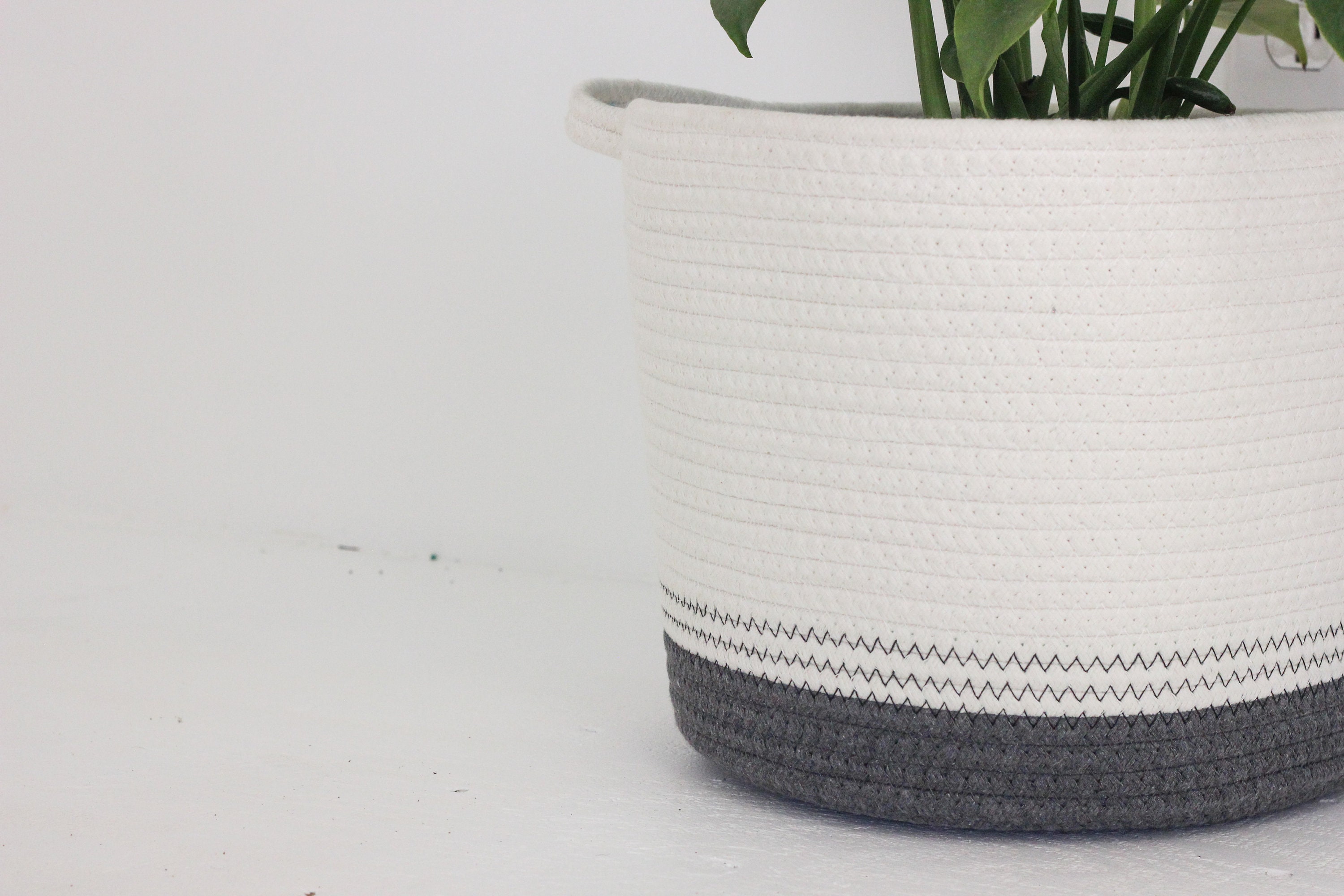 Extra Large Floor Plant Basket Dark Grey and White Cotton Rope Etsy