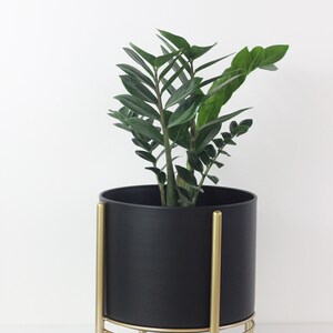 Small Standing Planter Pot with Modern Gold Plant Stand in Black and White CLEARANCE SALE image 4