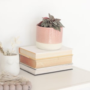 Small Pink and Natural Ceramic Planter Pot with Crackle Glaze