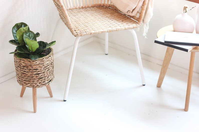 Boho Vintage Cat Tail Woven Plant Stand image 9