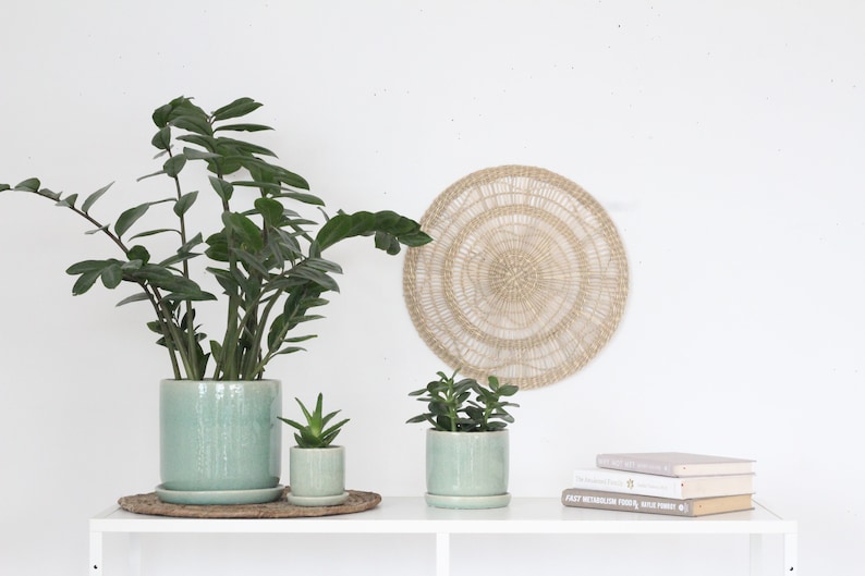 Sage Green Ceramic Round Planter Pot with Saucer image 3