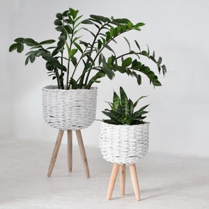 White Boho Woven Plant Stand