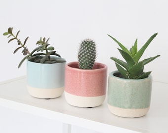 Ceramic Planter Sets with Crackle Glaze in Danish Pastels