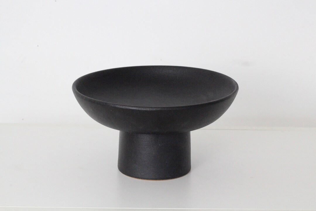 Matte Black Ceramic Pedestal Bowl Fruit Bowl Footed Shallow Bowl Etsy