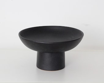 Matte Black Ceramic Pedestal Bowl | Fruit Bowl | Footed Shallow Bowl