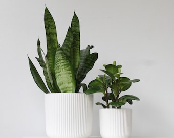 Scallop White Ceramic Planter | Modern Ribbed Indoor Plant Pot for Home or Office Decor