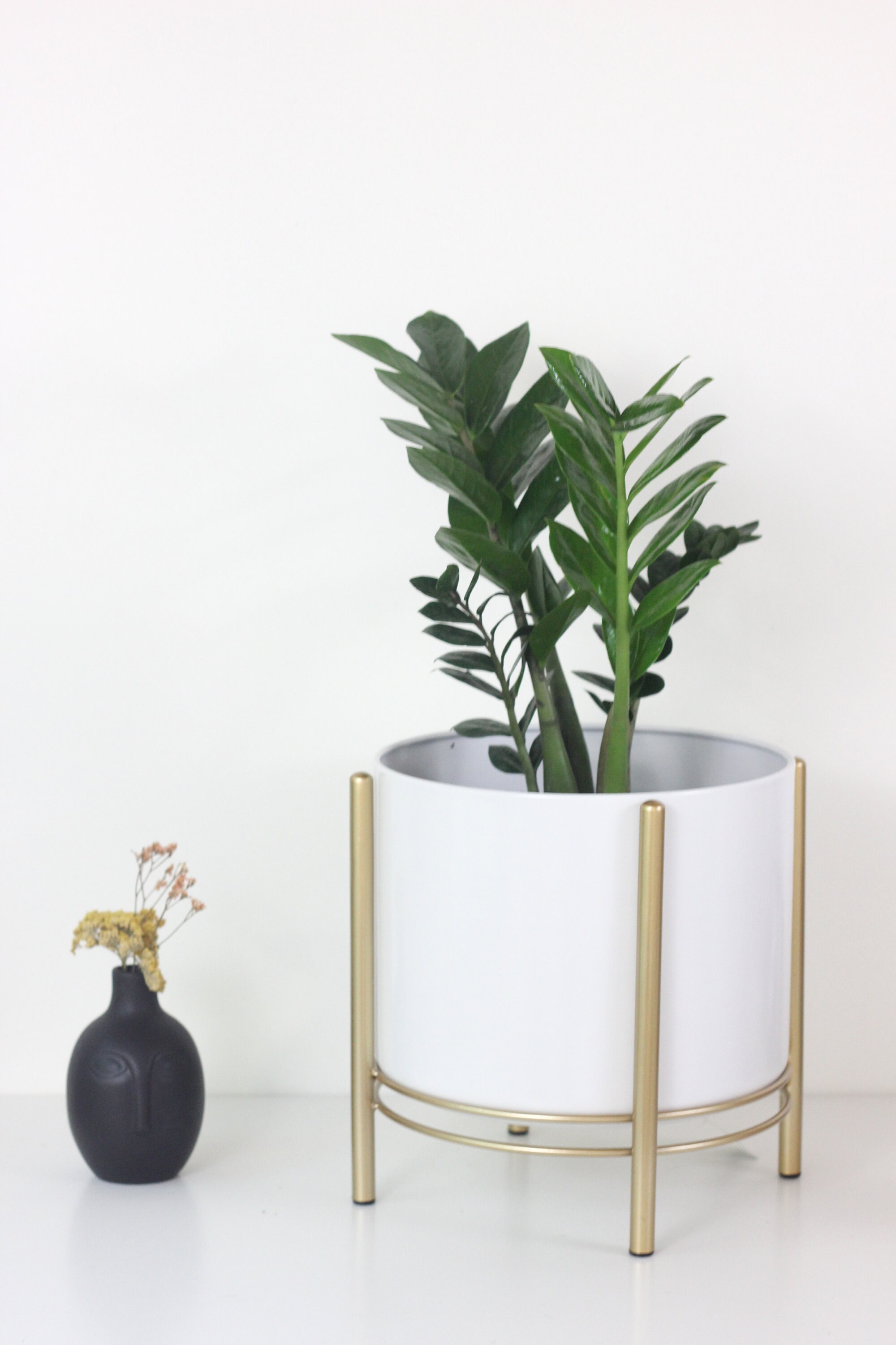 Large White Standing Planter Pot with Modern Gold Plant Stand | Etsy