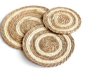 Round Placemat Boho Woven Two Tone 8", 10", 12" CLEARANCE SALE