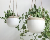 Boho Ceramic Hanging Planter Pot in White and Beige