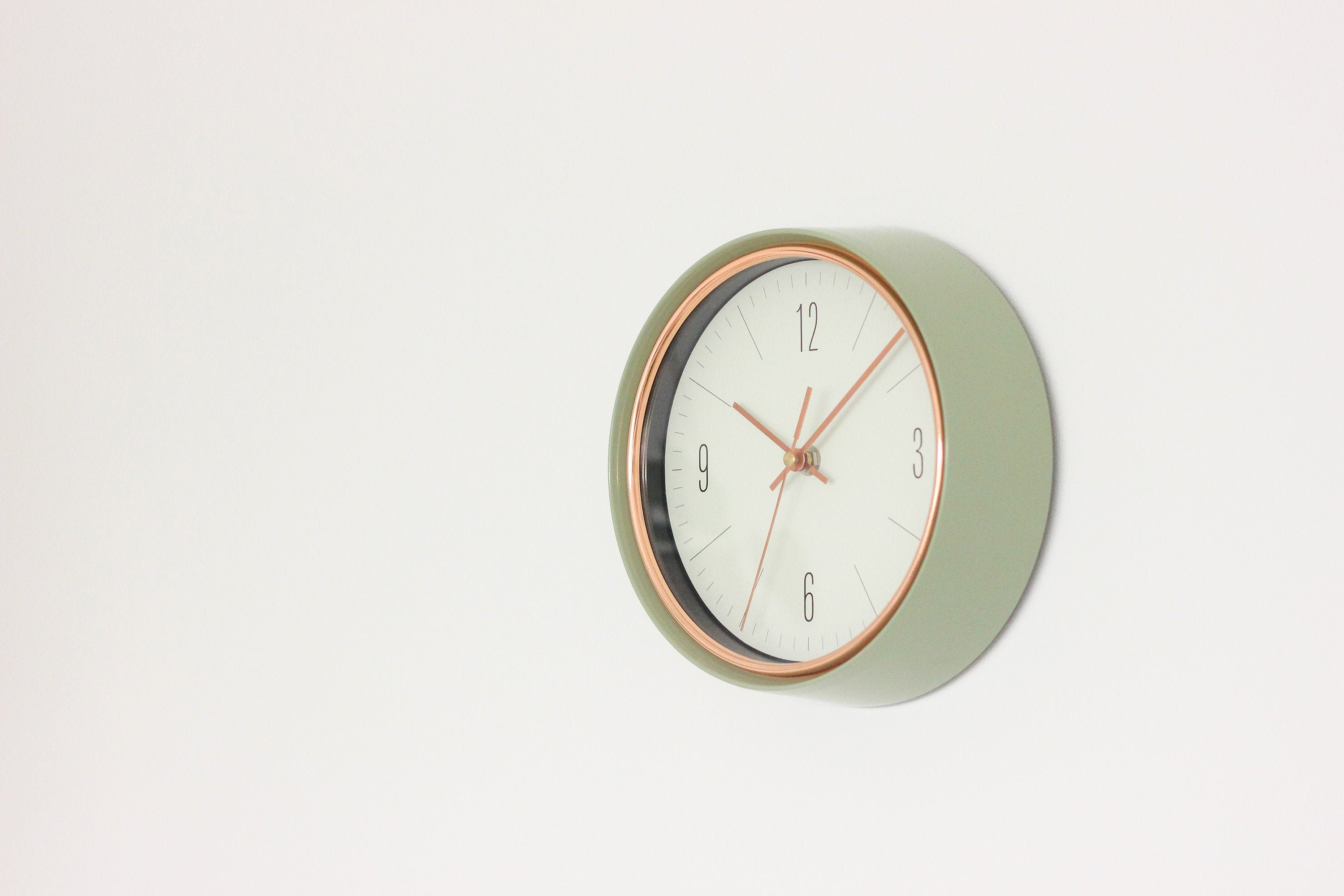 Sage Green Midcentury Modern Wall Clock With Copper Accents Etsy Canada