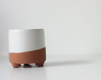 Mini Terracotta and Matte White Planter Pot with Feet
