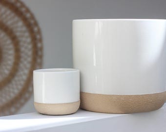 Large Ceramic Planter Pot White on Beige