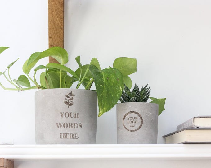 Personalized Engraved Custom Concrete Planter Pot