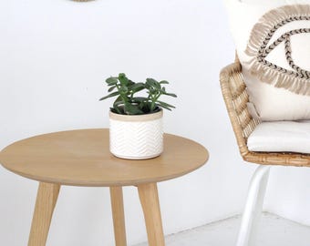 Small Ceramic Planter Pot White on Beige for Succulents and Indoor Plants