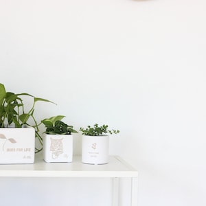 Cache-pot personnalisé en terre cuite blanche gravé