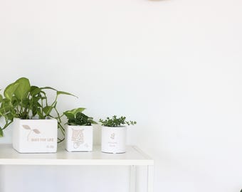 Personalized Engraved White Terracotta Planter Pot