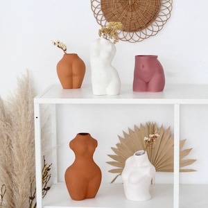 Female Body Vase Earth Tone and White Ceramic