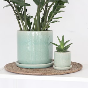 Sage Green Ceramic Round Planter Pot with Saucer image 4