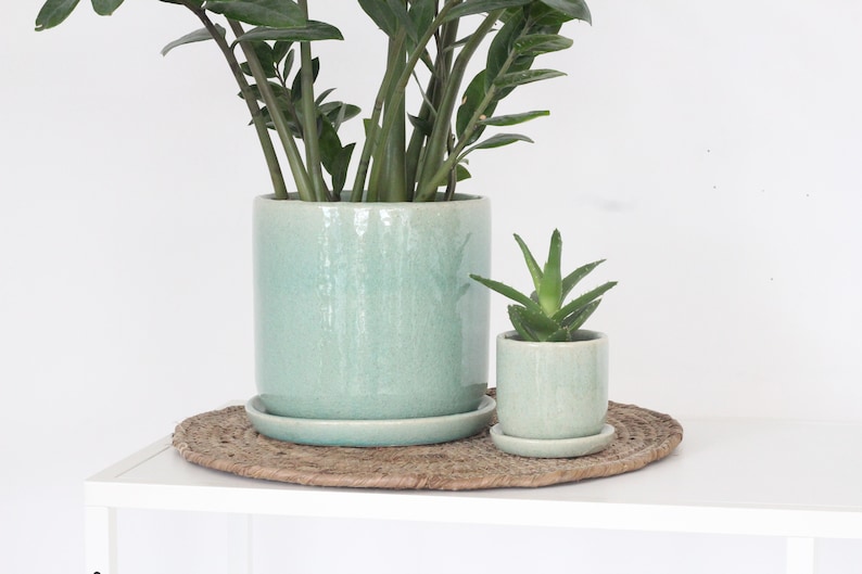 Sage Green Ceramic Round Planter Pot with Saucer image 4