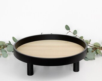 Contrast Natural Wood and Black Tray With Legs Catch-All