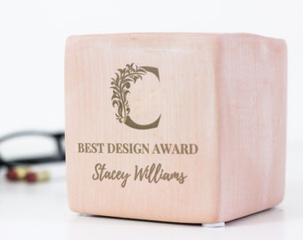 Blush Pink Personalized and Engraved Terracotta Cube Planter Pot