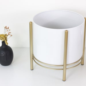 Small Standing Planter Pot with Modern Gold Plant Stand in Black and White CLEARANCE SALE image 6